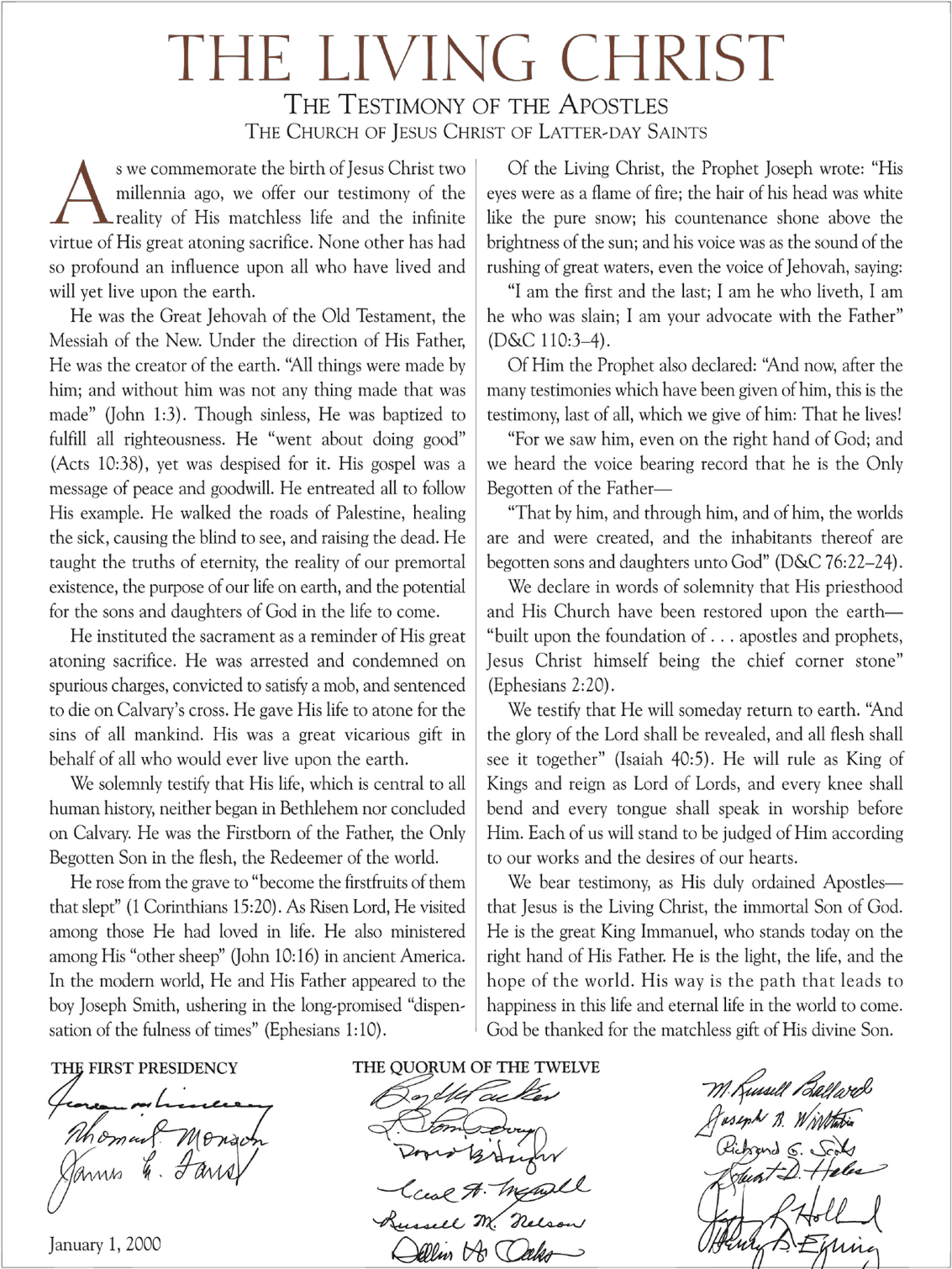 The Living Christ - Testimony of the Apostles of The Church of Jesus Christ of Latter-day Saints